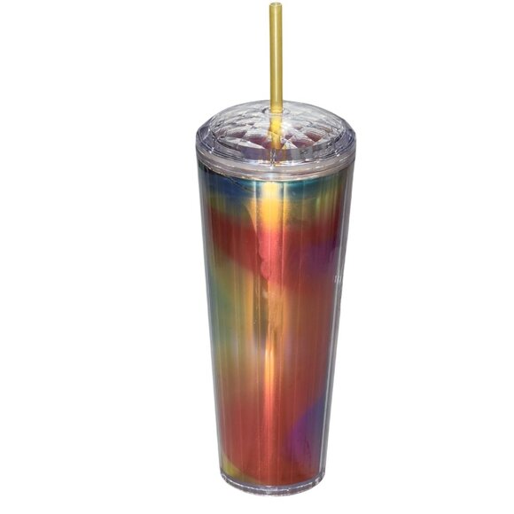 Starbucks 2021 Summer Rainbow Kaleidoscope Acrylic Tumbler 24 OZ w/Straw & Lid - Picture 4 of 9